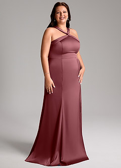 Azazie Rue Bridesmaid Dresses Desert Rose A-Line Pleated Stretch Satin Dress image12