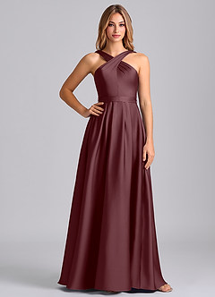 Azazie Dixie Bridesmaid Dresses Sangria A-Line Pleated Stretch Satin Dress image3