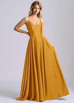 Azazie Truce Bridesmaid Dresses Butterscotch A-Line Stretch Satin Dress image6