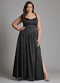Azazie Francis Vestidos de damas de honor Vestido Negro de Satén Elástico de Línea A con Corsé image12