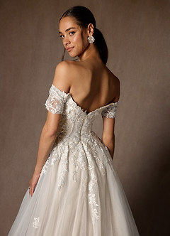 Azazie Rowe Vestidos de novia Vestido de Blanco Diamante Nude de Tul de Corte Princesa con Vestidos sin tirantes image6