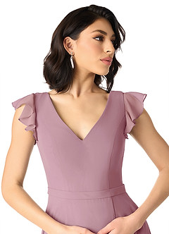 Azazie Claudine Final Sale Vintage Mauve A-Line Flutter Sleeve Chiffon Dress image4