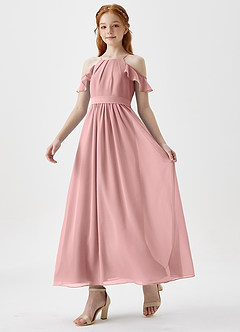 Azazie Chaya Junior Vestido de Rosa Polvorienta de Gasa de Corte En A con Vestidos sin tirantes image5