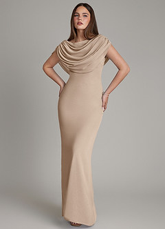 Azazie Hadley Robes de demoiselle d'honneur Robe Sirène en Mousseline de soie Plissée Taupe image10