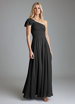 Azazie Elinora Bridesmaid Dresses Black A-Line One Shoulder Chiffon Dress image1
