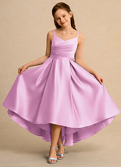 Azazie Sweets Girl Jurken voor bloemenmeisjes A-Lijn Jurk van Mat Satijn Geplooid Snoep Roze image4