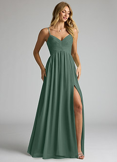 Azazie Alia Bridesmaid Dresses Sea Moss A-Line Pleated Chiffon Dress image2