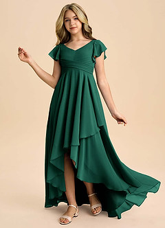 Azazie Caria Junior Emerald A-Line Pleated Chiffon Dress image1