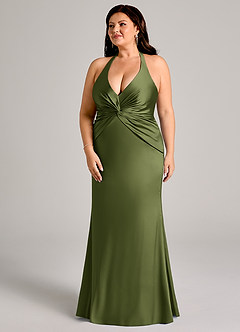 Azazie Valerie Bridesmaid Dresses Olive Mermaid Pleated Stretch Satin Dress image11