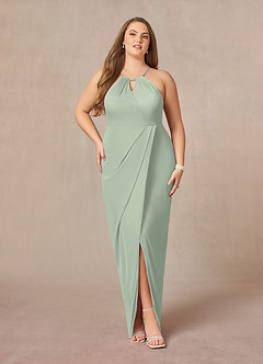 Azazie Hadid Mère de la mariée Robes Robe Fourreau en Maille Plissée Vert Sauge image7