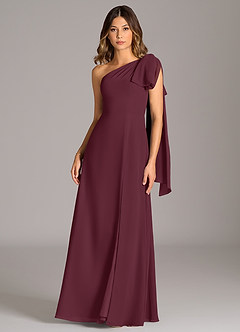 Azazie Tella Bridesmaid Dresses Cabernet A-Line One Shoulder Chiffon Dress image2