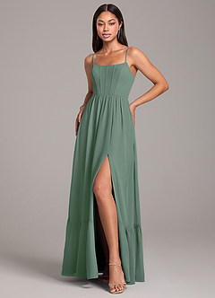Azazie Kailee Bridesmaid Dresses Eucalyptus A-Line with Pockets Chiffon Dress image5