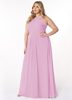 Azazie Kaleigh Robes de demoiselle d'honneur Robe Trapèze en Mousseline de soie Plissée Rose Bonbon image9