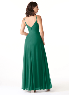 Azazie Evalin Bridesmaid Dresses Emerald A-Line V-Neck Pleated Mesh Dress image4
