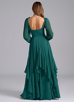 Azazie Karan Bridesmaid Dresses Peacock A-Line Long Sleeve Chiffon Dress image2