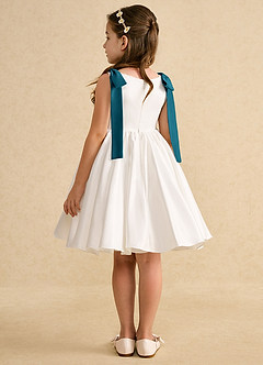Azazie Stacie Flower Girl Dresses Ivory Ink Blue A-Line Bow Matte Satin Dress image5
