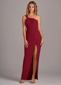 Azazie Tatianna Bridesmaid Dresses Burgundy Sheath One Shoulder Chiffon Dress image3