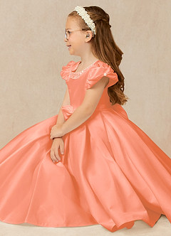 Azazie Jewel Flower Girl Dresses Sunset Ball-Gown Pleated Matte Satin Dress image3