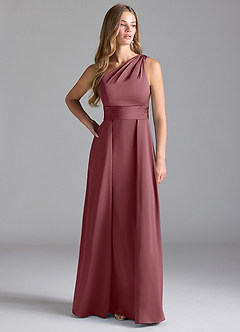 Azazie Dallas Robes de demoiselle d'honneur Robe Trapèze en Satin extensible Ue épaule Rose Du Désert image3