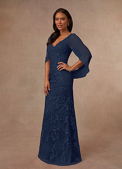Azazie Ferris Mother of the Bride Dresses Dark Navy Sheath V-Neck Chiffon Dress image2