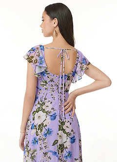 Azazie Bondi Vestidos de madrinha de casamento Vestido Floral Lilás de Chiffon de Linha A com Franzido image3