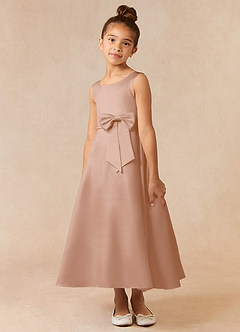 Azazie Lindy Flower Girl Dresses Champagne Rose A-Line Pleated Matte Satin Dress image4
