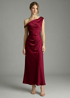 Azazie Emerson Bridesmaid Dresses Burgundy Mermaid Off the Shoulder Stretch Satin Dress image5