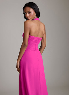 Azazie Clarisa Bridesmaid Dresses Fuchsia A-Line Pleated Chiffon Dress image4