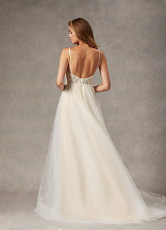Azazie Tatiana Wedding Dresses Diamond White Nude A-Line V-Neck Sequins Tulle Dress image2