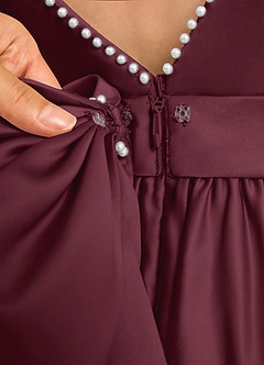 Azazie Dumpling Flower Girl Dresses Cabernet A-Line Bow Matte Satin Dress image7
