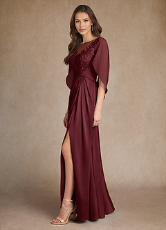 Azazie Hera Mother of the Bride Dresses Cabernet A-Line Lace Stretch Satin Dress image2