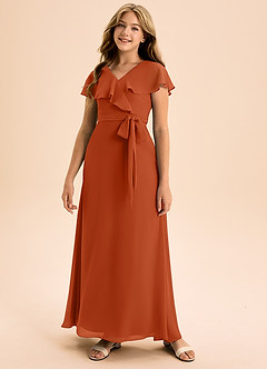 Azazie Lainey Junior Robe Trapèze en Mousseline de soie avec poches Orange Brûlée image4