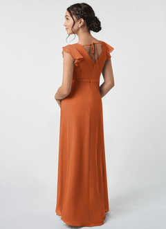 Azazie Claudine Junior Cinnamon A-Line Pleated Chiffon Dress image4