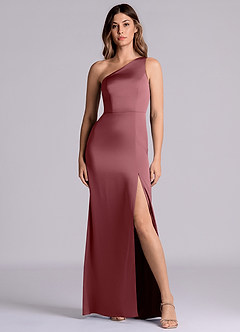 Azazie Philana Bridesmaid Dresses Desert Rose A-Line One Shoulder Stretch Satin Dress image4