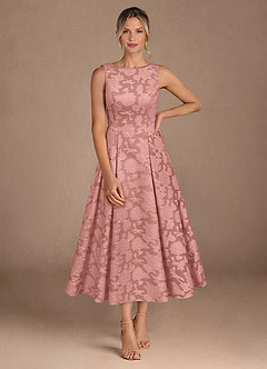 Azazie Fulton Mother of the Bride Dresses Rosette A-Line Pleated Floral Burnout Dress image4