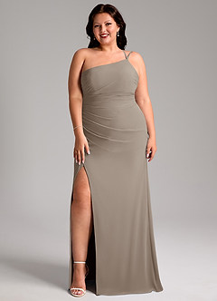 Azazie Eren Bridesmaid Dresses Taupe Sheath One Shoulder Chiffon Dress image10