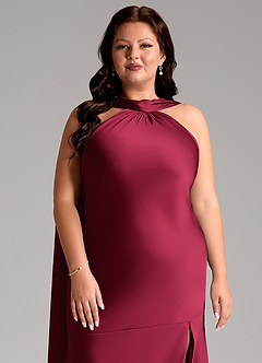 Azazie Kinsley Robes de demoiselle d'honneur Robe Sirène en Satin extensible Fente Latérale Bourgogne image13