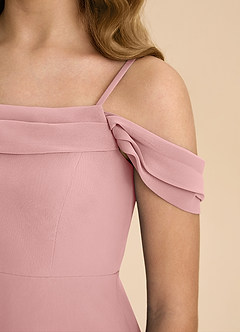 Azazie Anselie Junior Robe Trapèze en Mousseline de soie Épaule décolletée Rose Poussiéreuse image8