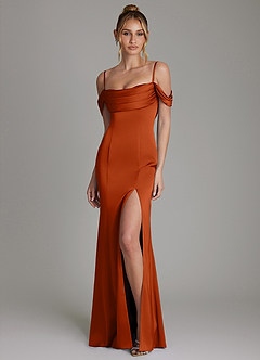 Azazie Nira Robes de demoiselle d'honneur Robe Sirène en Satin extensible Corset Orange Brûlée image5