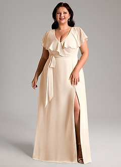 Azazie Lainey Bridesmaid Dresses White Alabaster A-Line with Pockets Chiffon Dress image10