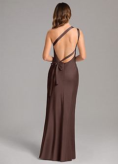 Azazie Monroe Bridesmaid Dresses Ganache Mermaid One Shoulder Stretch Satin Dress image2