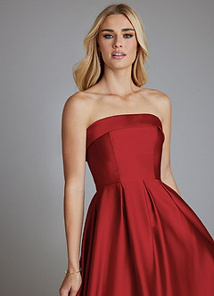 Azazie Lucienne Vestidos de damas de honor Vestido de Granada de Satén Elástico de Corte en A Convertible con Sin tirantes image7