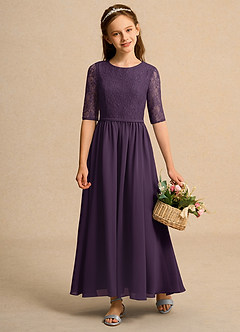 Azazie Pippin Junior Formal vestidos de niña de las flores Vestido de Ciruela de Encaje de Corte En A image1