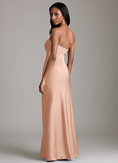 Azazie Saylor Vestidos de damas de honor Vestido de Oro Rosa de Satén Elástico de Corte Sirena con Sin tirantes image5