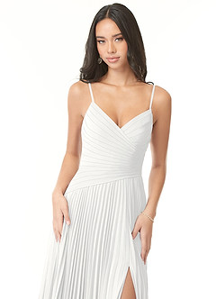 Azazie Vini Jurken voor bruidsmeisjes Jurk van Chiffon met A-Lijn V-hals geplooid Wit image6