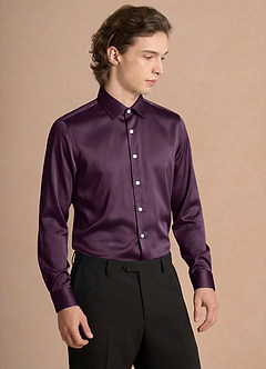 front Julian Plum Stretch Satin Dress Shirt