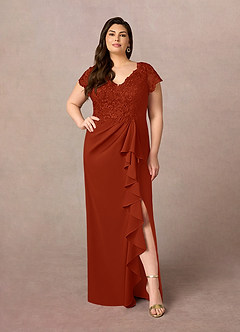 Azazie Carmen Mother of the Bride Dresses Rust Sheath Lace Dress image7
