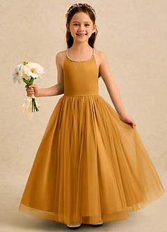 Azazie Aurora Flower Girl Dresses Butterscotch A-Line Bow Tulle Dress image3