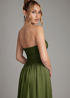 Azazie Zena Bridesmaid Dresses Olive A-Line Strapless Stretch Satin Dress image7