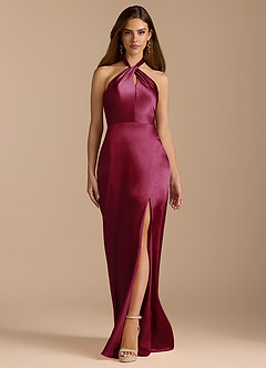 Azazie Tracie Bridesmaid Dresses Burgundy A-Line Pleated Metallic Satin Dress image6